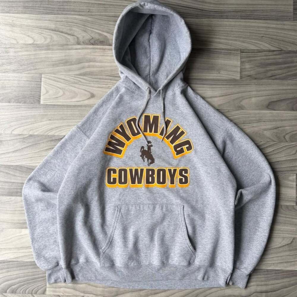 Hanes Wyoming Cowboys Hoodie Size L Grey Collegiate Pullover Sweatshirt